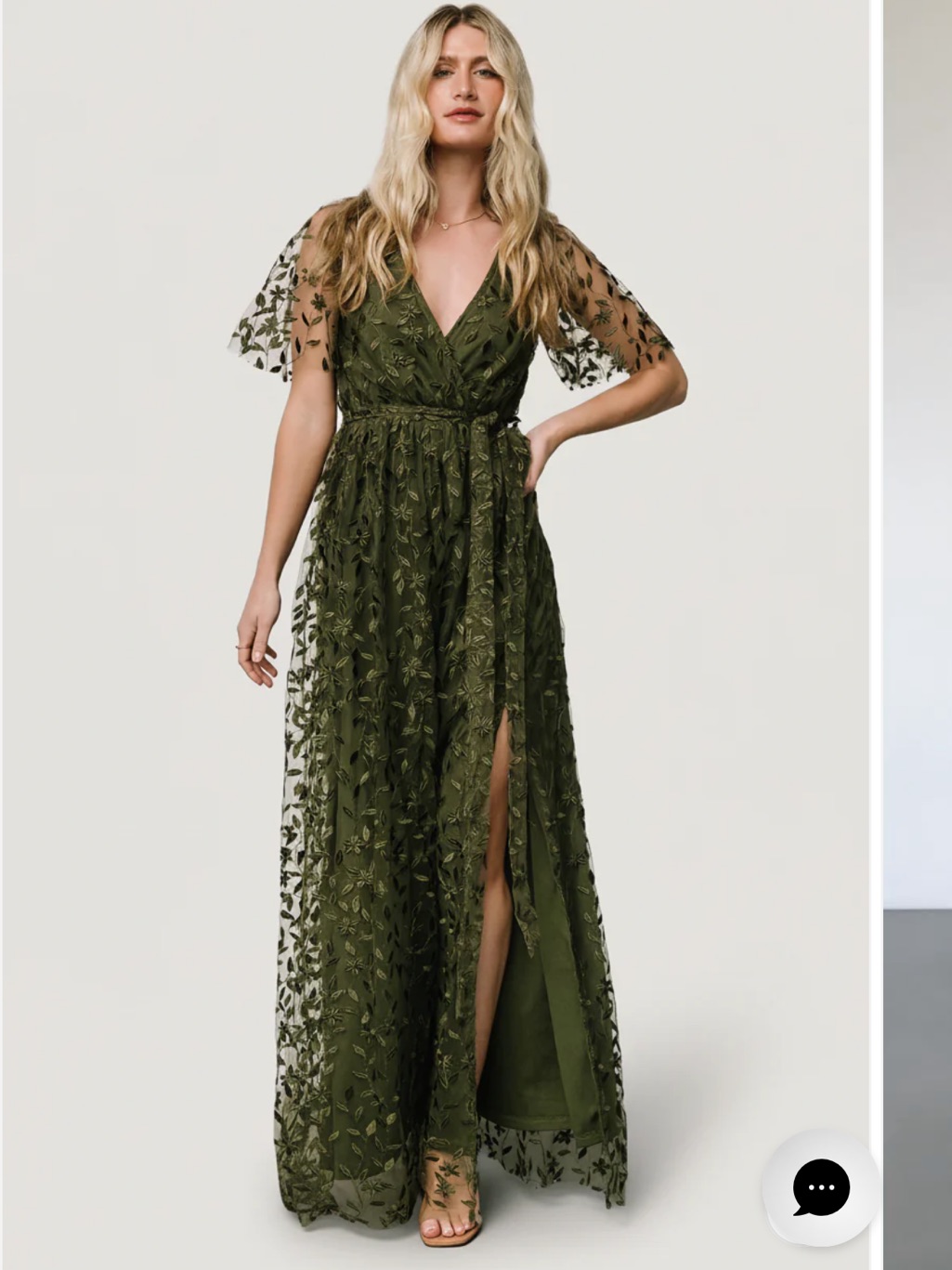 Baltic Born Olive Green Embroidered V-Neck Maxi Dress 1xl
